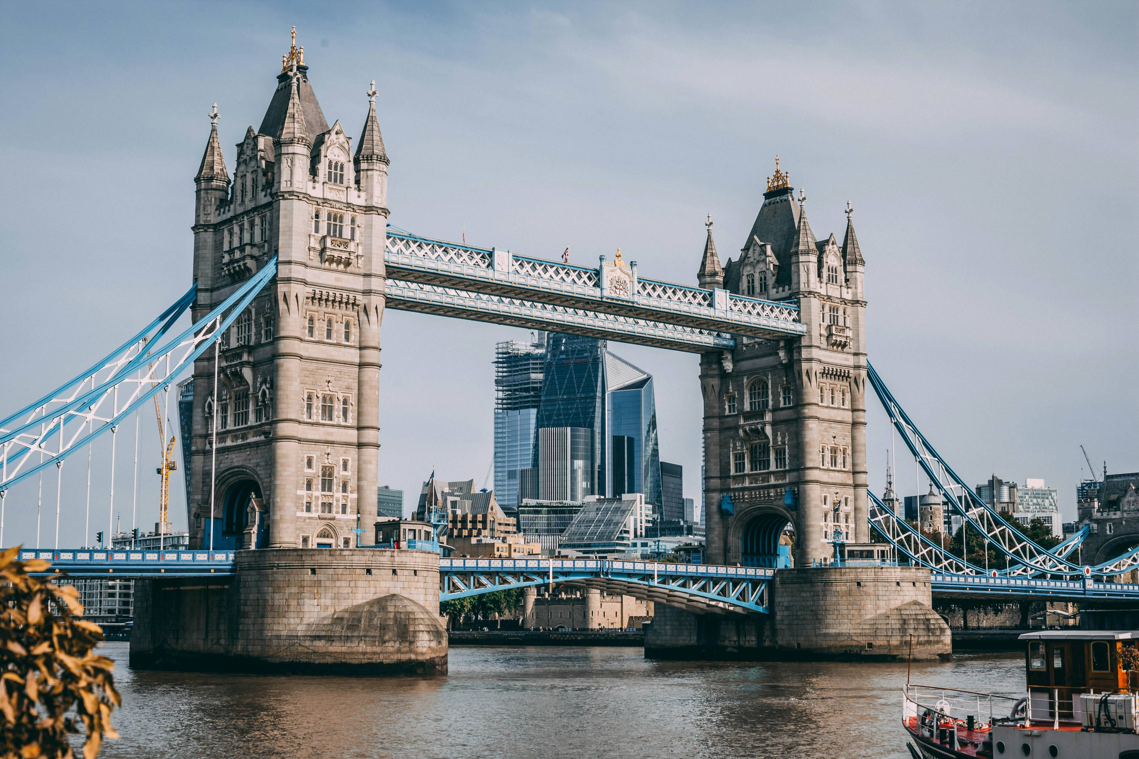 Tower Bridge over the River Thames with modern skyscrapers in London